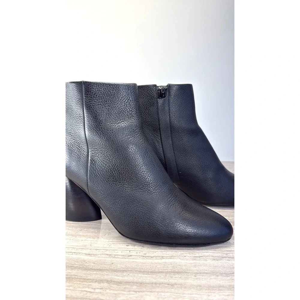 COS Leather Sock Boots Cylinder Heel Black Pebbled Ankle Zip Women 8.5 40 Modern